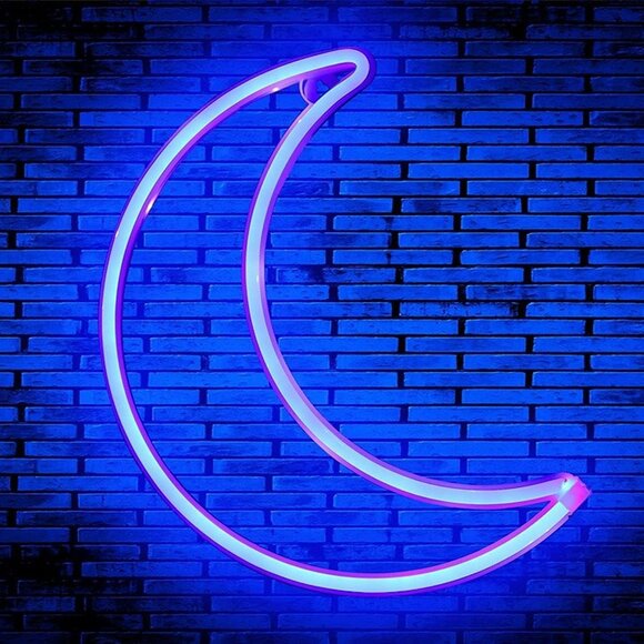 NEW LED Blue Moon Neon Light, Cute Neon Moon Sign, - Picture 1 of 10